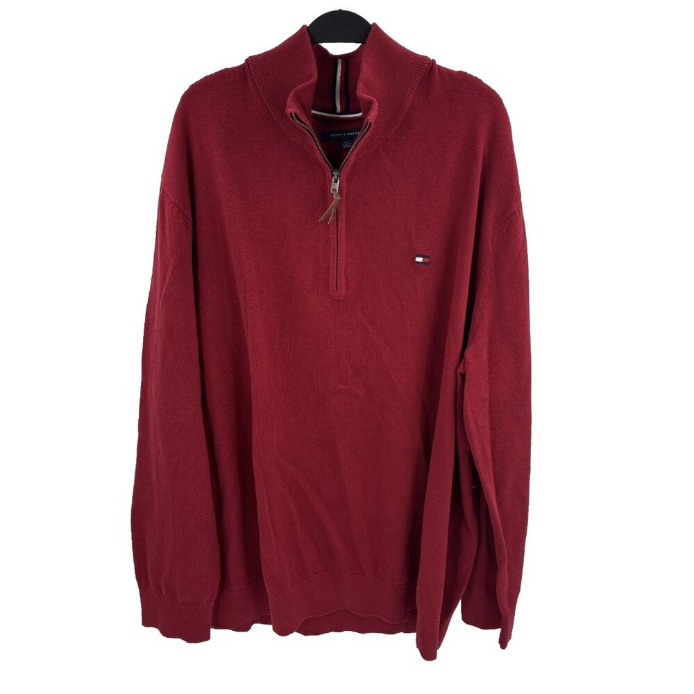 Tommy Hilfiger Mens Quarter Zip Sweater Cotton Red Flag Logo 3XLT - Picture 1 of 7